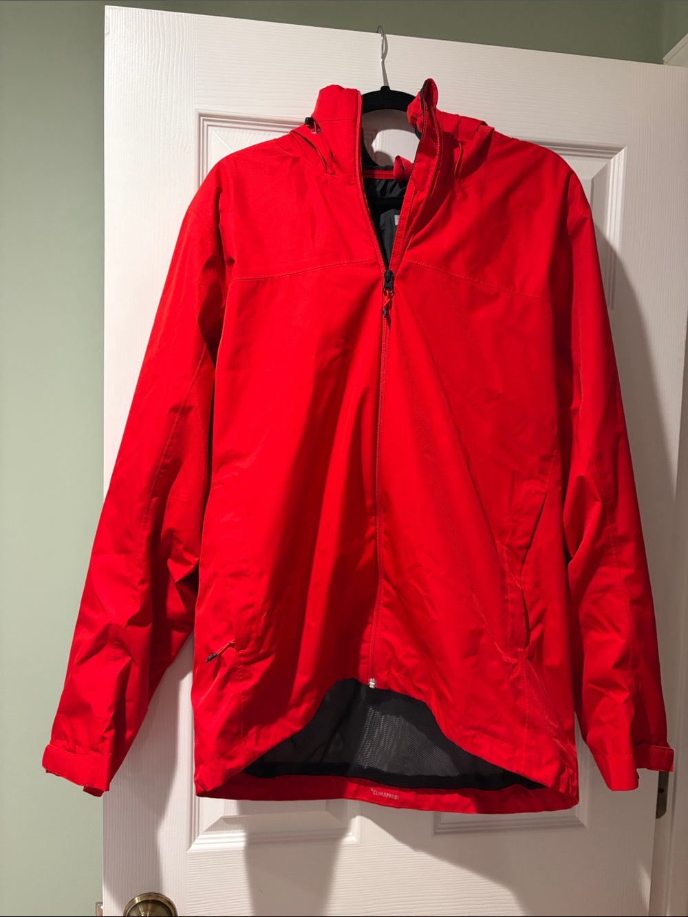 Adidas Bright Red Climaproof Hooded Jacket - Weatherproof and Breathable